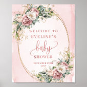 Minimal Welcome Dusty Pink Flowers Gold Glitter  Poster (Vorne)