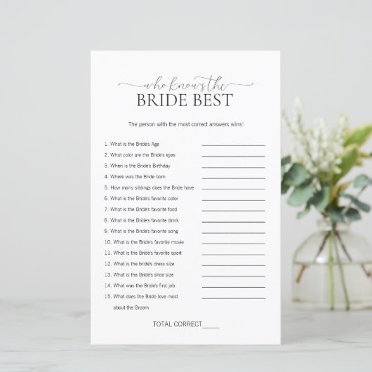Minimal wer das Bride Brautparty Game kennt (Stehend Vorderseite)