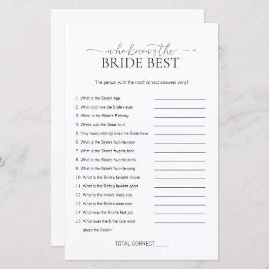 Minimal wer das Bride Brautparty Game kennt (Vorne/Hinten)