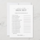 Minimal wer das Bride Brautparty Game kennt Einladung (Vorderseite)