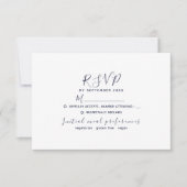 Minimal White and Navy Blue Wedding RSVP Card Karte (Vorderseite)
