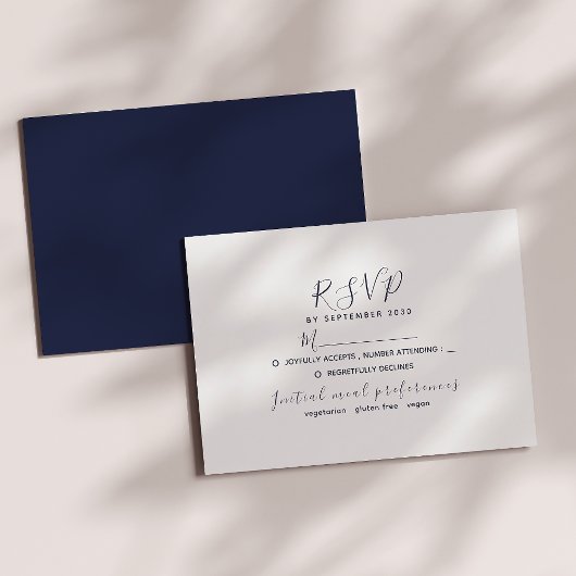 Minimal White and Navy Blue Wedding RSVP Card Karte