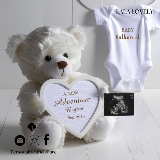 Minimal White Bear Pregnancy announcement card Ankündigung