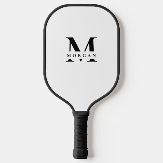 Minimal White Black Monogram Name personalized Pickleball Schläger (Rückseite)
