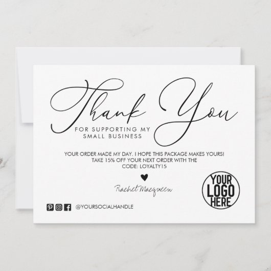 Minimal White Black Script Kunde Vielen Dank (Vorderseite)