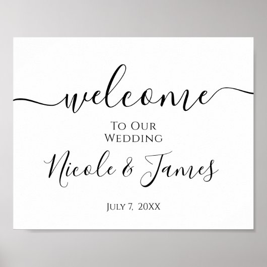 Minimal White Black Wedding Willkommenszeichen Poster (Vorne)