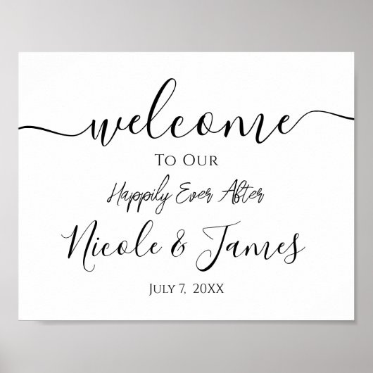 Minimal White Black Wedding Willkommenszeichen Poster (Vorne)