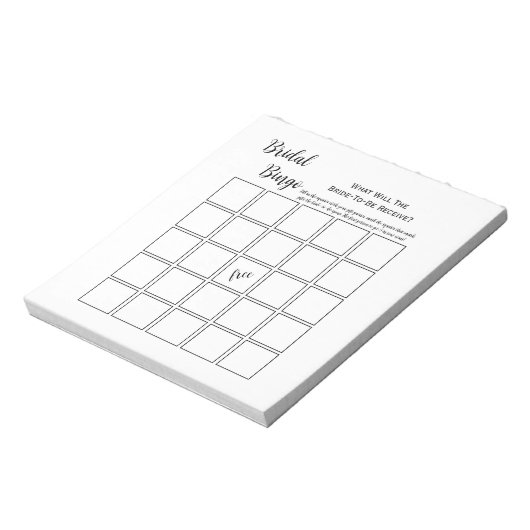Minimal White Brautparty Bingo Party Game Notizblock (Rotiert)