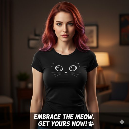 Minimal White Cat Eyes Illustration T-Shirt