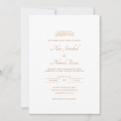 Minimal White Classic Gold Script muslimische Hoch Einladung (Vorderseite)