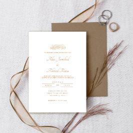 Minimal White Classic Gold Script muslimische Hoch Einladung