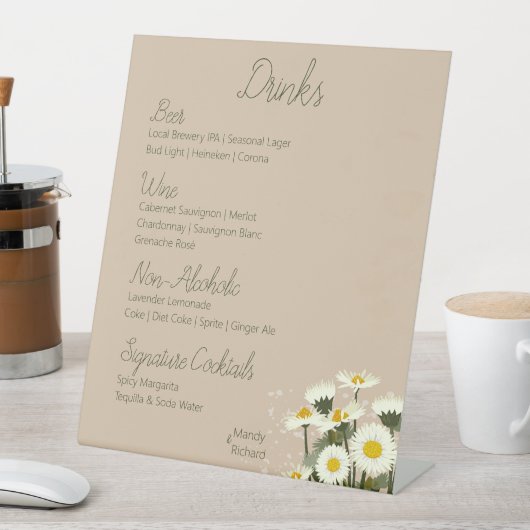 Minimal White Daisy Blume Drink Menu Sockelschild (In Situ)