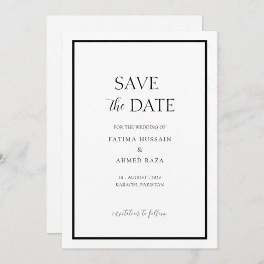 Minimal White Frame Save the Date muslimisch (Vorne/Hinten)