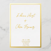 Minimal White Goild Border Typografy Wedding Folieneinladung (Vorderseite)