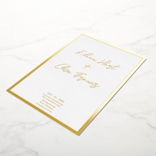 Minimal White Goild Border Typografy Wedding Folieneinladung (Gedreht)