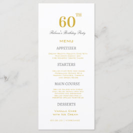 Minimal White & Gold 60. Geburtstagsparty Custom Menükarte