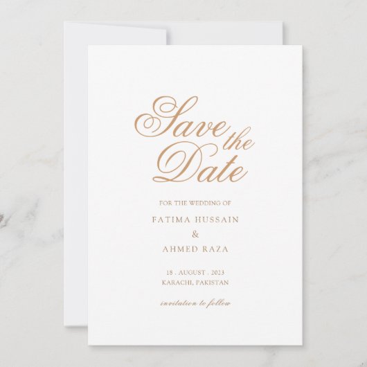 Minimal White Gold Save the Date Card (Vorderseite)