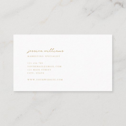 Minimal White Gold Script Visitenkarte (Rückseite)