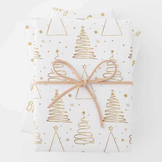 Minimal White Gold Weihnachtsbaum Geschenkpapier Set (Beispiel)