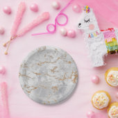 Minimal White Gray Carrara Gold Marmor Grungy Silv Pappteller (Party)