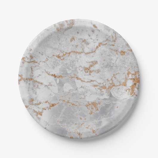 Minimal White Gray Carrara Gold Marmor Grungy Silv Pappteller (Vorderseite)