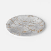 Minimal White Gray Carrara Gold Marmor Grungy Silv Pappteller (Schrägansicht)