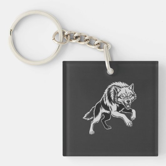 Minimal White Line Wolf Keychain Schlüsselanhänger (Vorderseite)