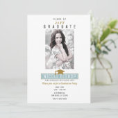 Minimal White Modern Foto Graduation Party Einladung (Stehend Vorderseite)
