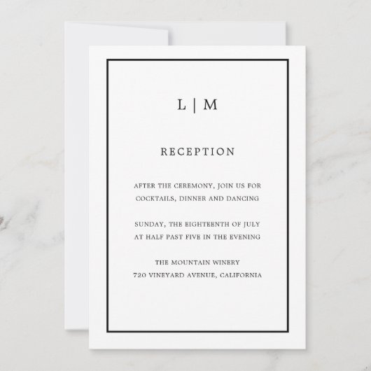 Minimal White Monogram Simple Elegante Wedding Einladung (Vorderseite)