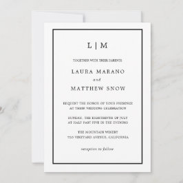Minimal White Monogram Simple Wedding Einladung