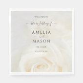 Minimal White Rose Elegant Script Wedding Welcome Serviette (Vorderseite)