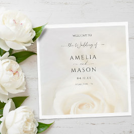 Minimal White Rose Elegant Script Wedding Welcome Serviette