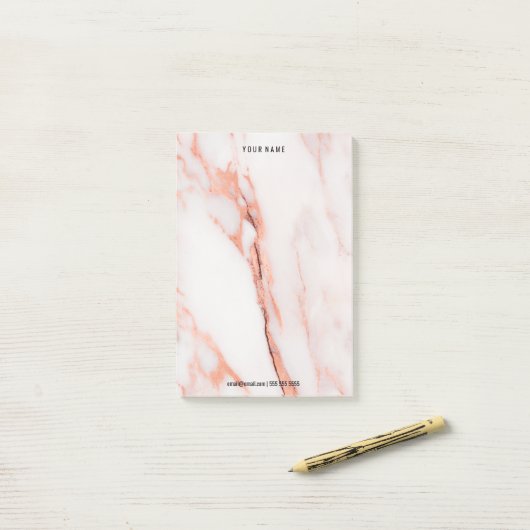 Minimal White Rose Gold Marmorstein Luxus Name Post-it Klebezettel (Auf Schreibtisch)