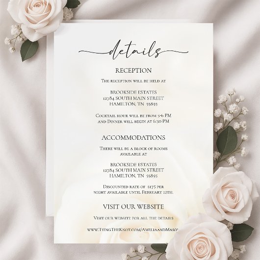 Minimal White Rose Wedding Details Enclosure Card RSVP Karte