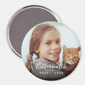 Minimal White Script Pet Name Overlay Memorial Magnet (Vorderseite/Rückseite)