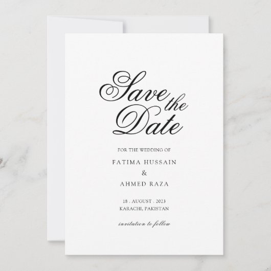 Minimal White Script Save the Date Card (Vorderseite)