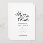 Minimal White Script Save the Date Card (Vorne/Hinten)