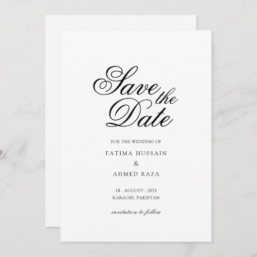 Minimal White Script Save the Date Card (Vorne/Hinten)