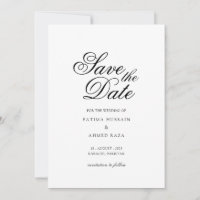 Minimal White Script Save the Date Card