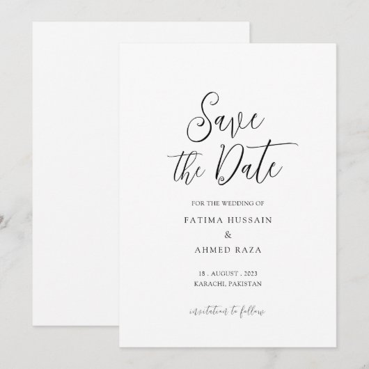 Minimal White Style Save the Date Card (Vorne/Hinten)