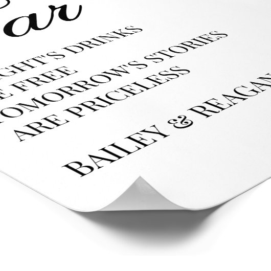 Minimal White Wedding Open Bar Poster (Ecke)