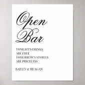 Minimal White Wedding Open Bar Poster (Vorne)