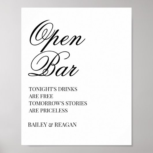 Minimal White Wedding Open Bar Poster (Vorne)