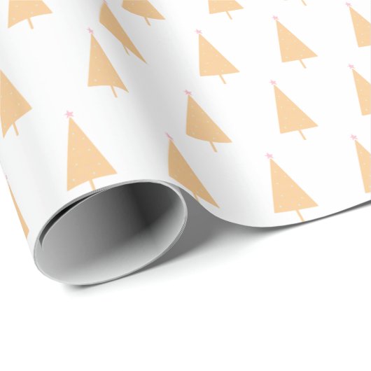 Minimal White Yellow Christmas Tree Rosa Stern Geschenkpapier (Rolleneckpunkt)