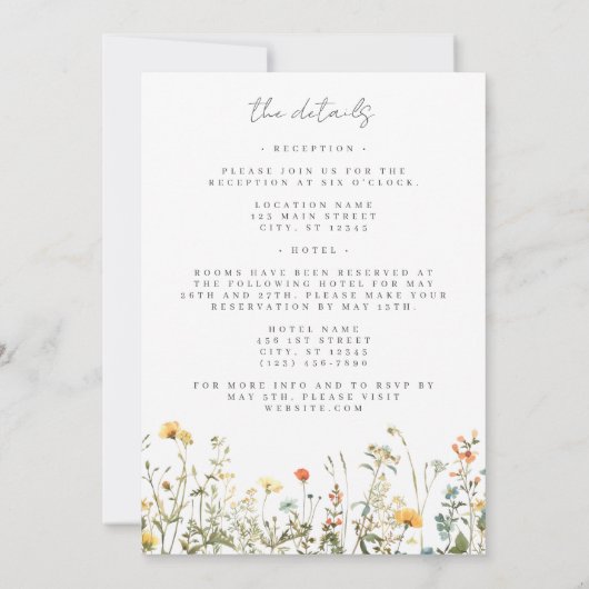 Minimal Wildflower All in One Wedding Einladung (Rückseite)