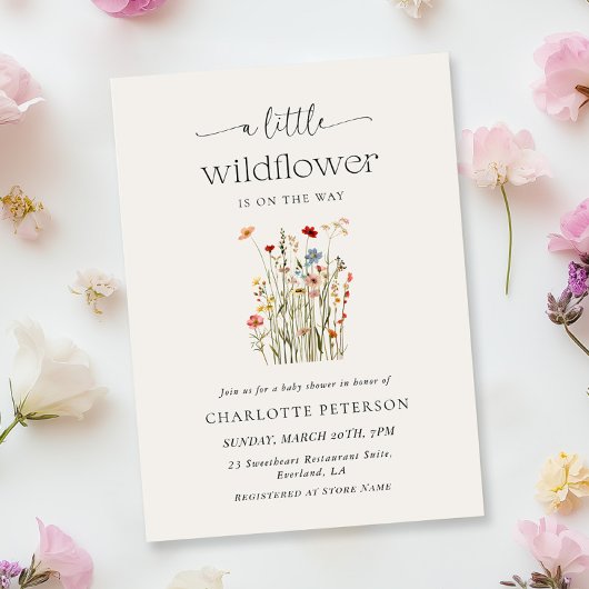 Minimal Wildflower Baby Shower Invitation Einladung