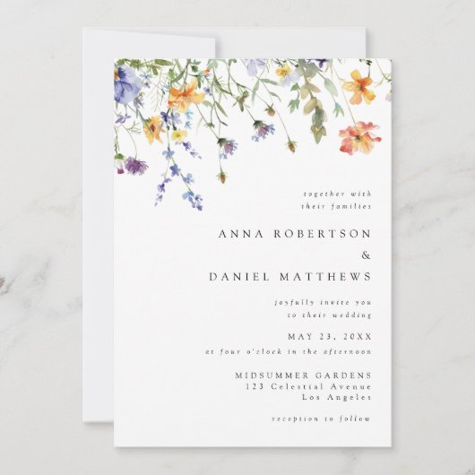 Minimal Wildflower QR Code Wedding Invitation Einladung (Vorderseite)