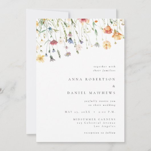 Minimal Wildflower QR Code Wedding Invitation Einladung (Vorderseite)