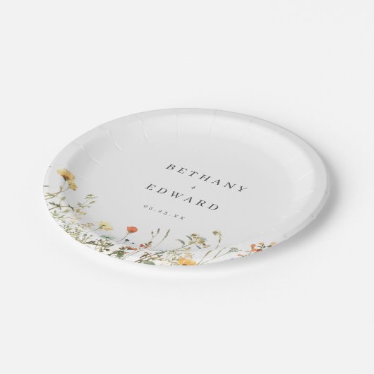 Minimal Wildflower Wedding Pappteller (Schrägansicht)