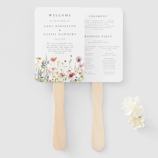 Minimal Wildflower Wedding Program Fächer (Vorne und Hinten)